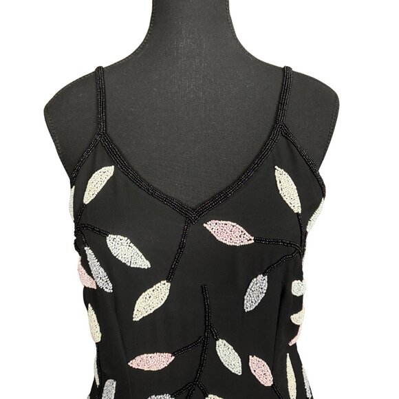 Vintage 90s Beaded Slip Dress Black Mini Y2K Aesthetic Fairycore Party Dress - Picture 2 of 9